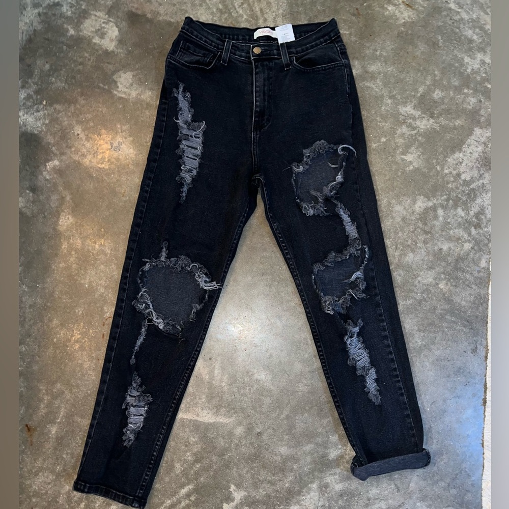 Distressed mom jeans